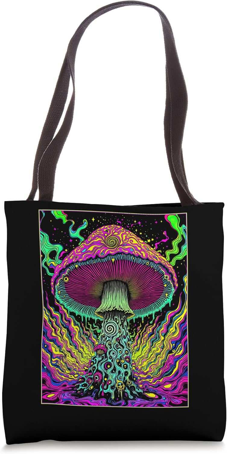 Cool Psychedelic Mushroom Trippy Fungi Techno Rave Tote Bag