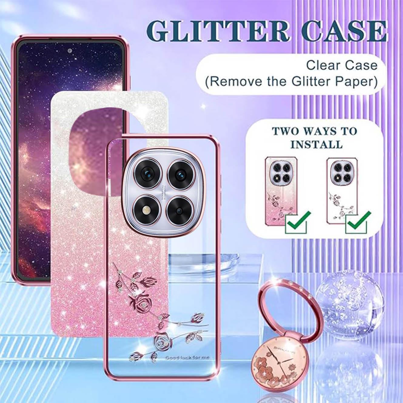 XINYEXIN Cover Glitter per Xiaomi Redmi Note 14 Pro 5G / Poco X7 5G, Custodia Bling Brilla Ultrasottile Trasparente Antiurto, Carino Scintillante con Donne e Ragazze - Viola