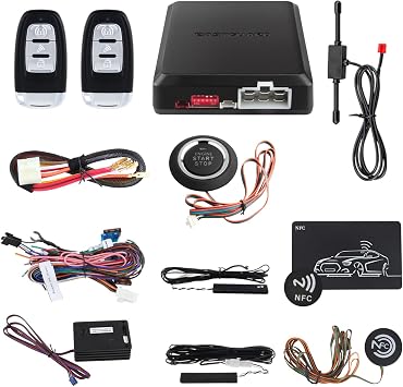 EASYGUARD EC002-NFC-NS PKE Passive Keyless Entry Car Alarm System Remote Start Starter Push Start Stop Button NFC Lock Unlock DC12V with Shock Sensor