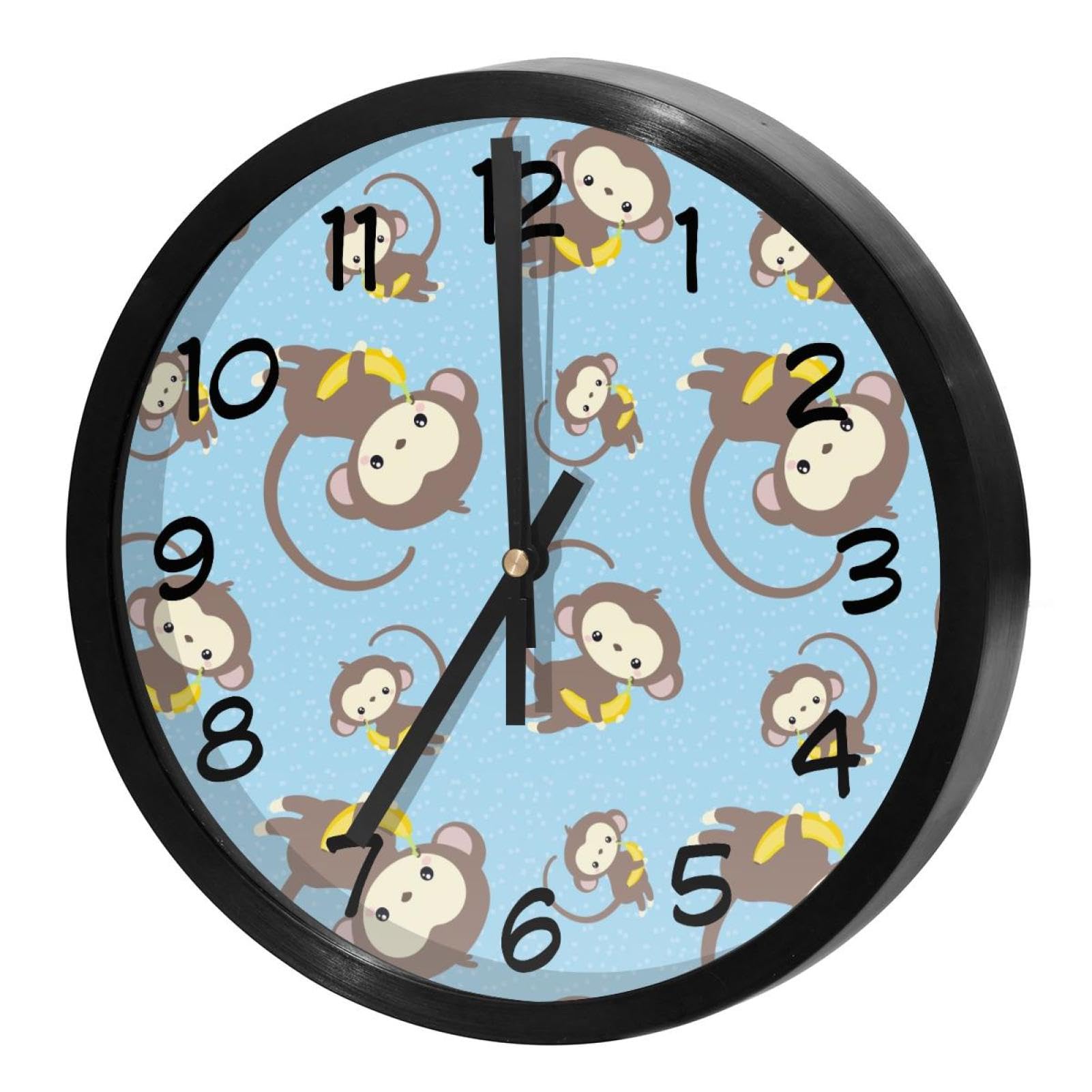 Horloge murale ronde pour cuisine et bureau décorative sans tic-tac motif singe