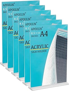 Acrylic Sign Holder - 6 Pack Clear Paper Holder T Shape Double-Sided Desktop Acrylic Display Holder 8.5 x 11 Inch
