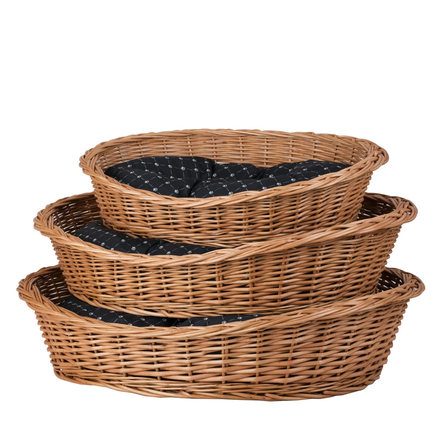 e-wicker24 Alles aus Weide Cesta para perros de mimbre en color natural, cesta de mimbre para gatos, cama para mascotas con cojín