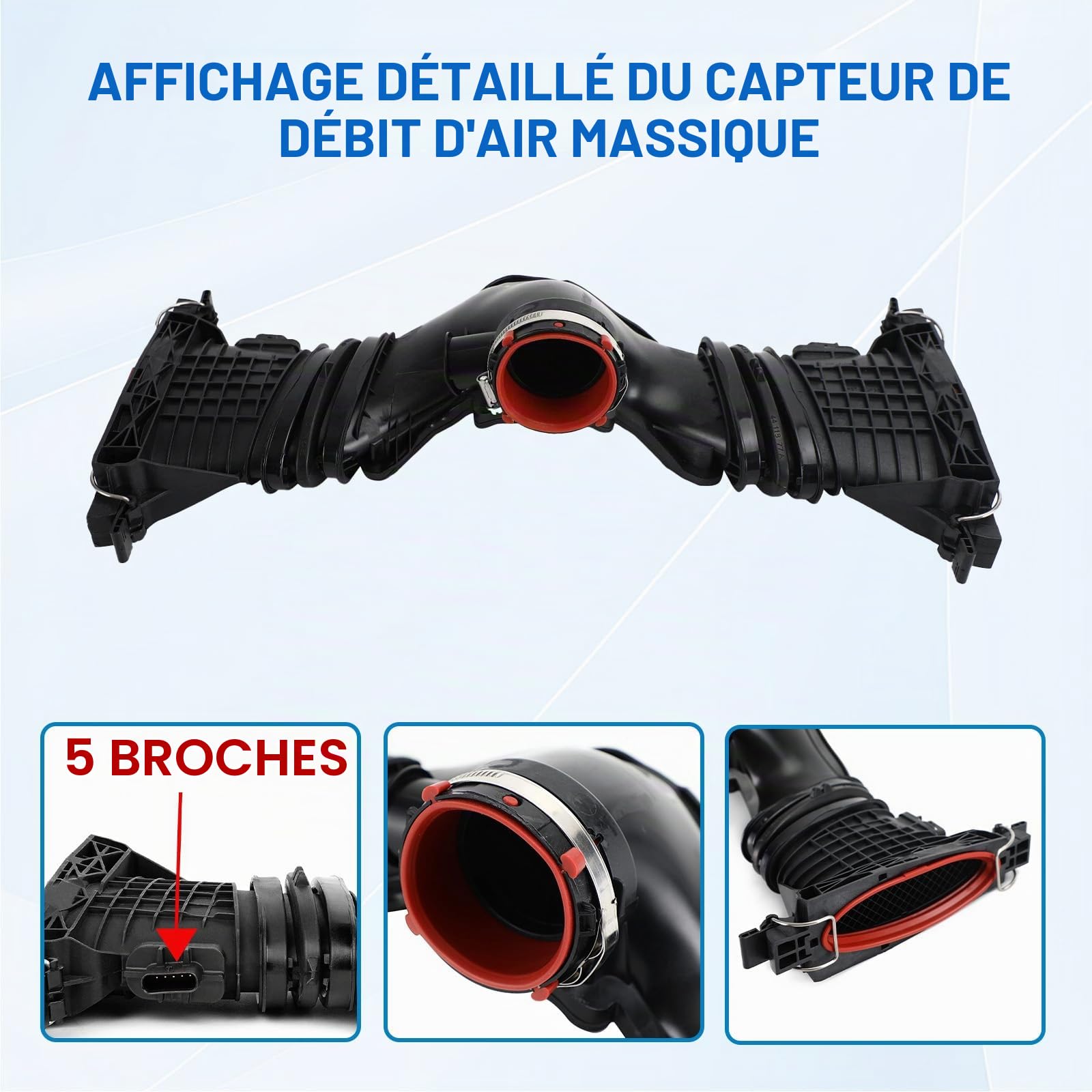 Débitmètre d'air massique 5 broches OE# 6420902242 0281006488 Compatible avec Benz GL350 2016 GLE350D 2016 GLS350D 2017 Tuyau d'admission d'air