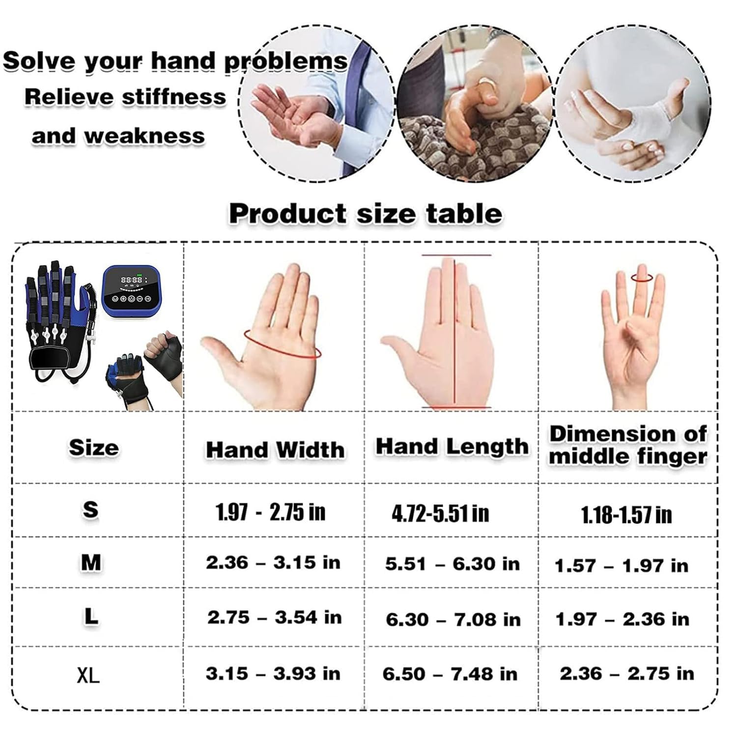 Guantes robóticos de rehabilitación, férula Manual para Entrenamiento con los Dedos, Modo Espejo, Pantalla LCD, con Entrenamiento con un Solo Dedo, B-Left, Hand, XL