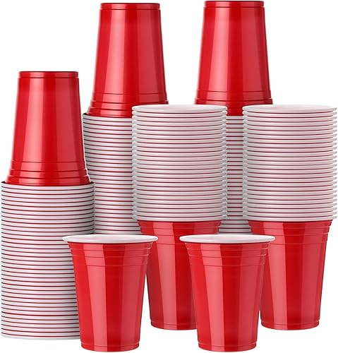 Meanplan 200 vasos rojos a granel, vasos desechables de 12 onzas, vasos rojos de plástico para bebidas para fiestas de cumpleaños, campamento,