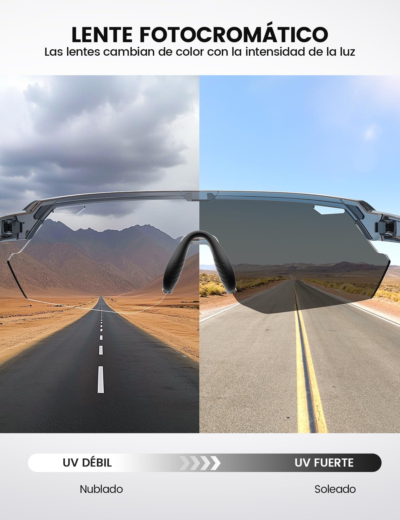 Lamicall Fotocromáticas Gafas Sol Ciclismo Hombre, Gafas de Sol Deportivas | 3S Fotocromática, 28g Ultraligero-TR90, UV400 Protección, Almohadilla Nasal Ajustable, Gafas para Pesca/Running/Senderismo