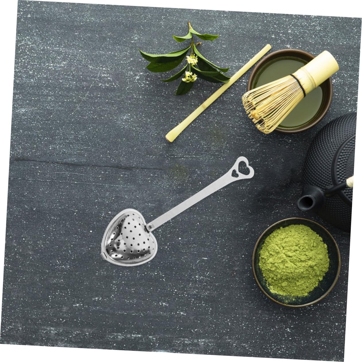 INOOMP 10pcs Stainless Steel Heart Shaped Tea Infuser Spoon Long Grip Design for Loose Leaf Tea Steeping and Straining Fine Mesh for Spices
