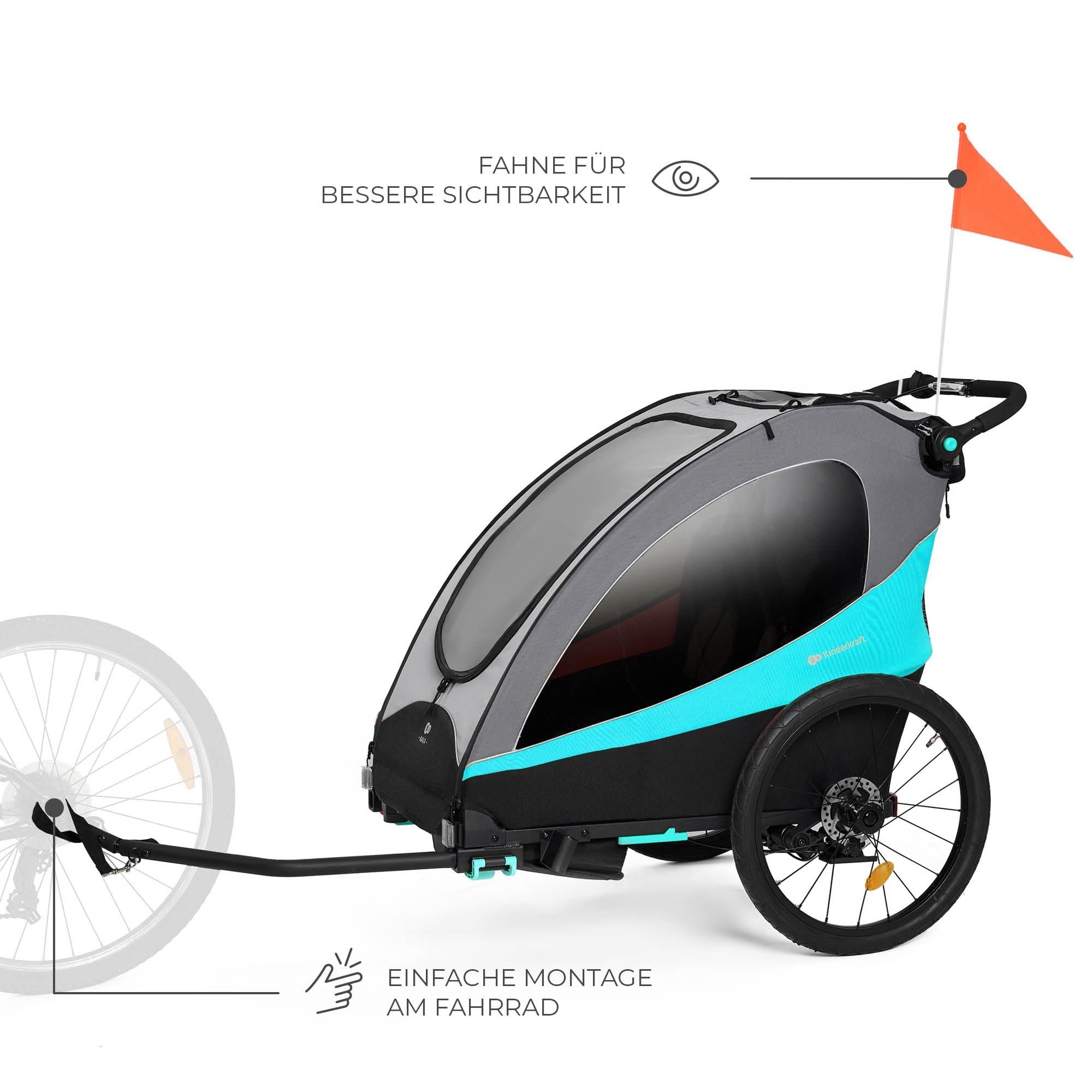 Kinderkraft NAVA 3in1 Kinderwagen Laufwagen Fahrradanhänger für zwei Kinder bis 44 kg Aluminiumrahmen Blau
