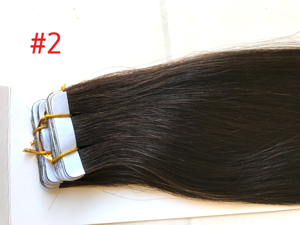 TRESSMATCH 18"-20" Premium Tape in Remy Human Hair Extensions Full Thick from Top to Ends Wefts Dark Brown (#2) Hight Quality Non-Allergic Tape