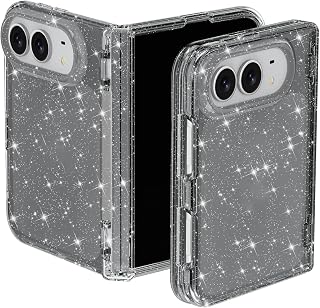 ・互換品iPhone Duo用 ケース クリア カバー 折りたたみ型 透明 TPU+アクリル ハードケース グリッター きらきら ヒンジ保護 保護ケース アイフォンデュオ用(ブラック) [並行輸入品]
