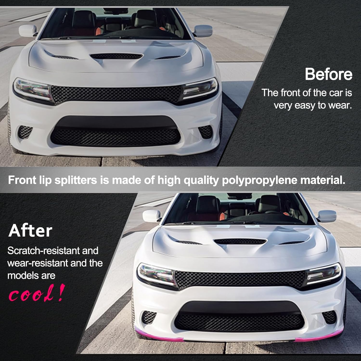 Front Bumper Lip Splitter Protector Compatible with Charger SRT Hellcat/SRT 392/Scat Pack/RT Scat Pack/GT/RT 2015-2023, Pink