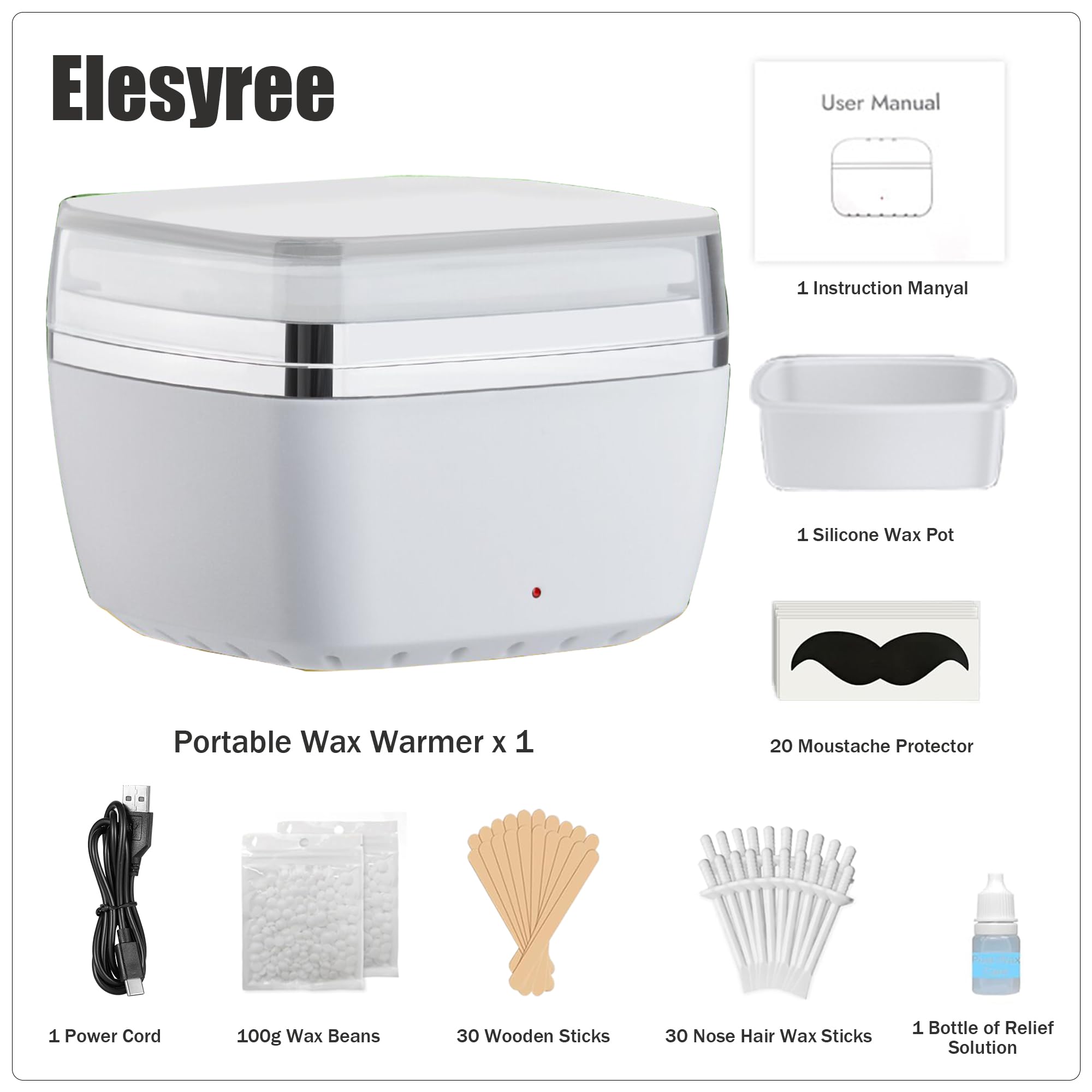 Kit di cera per peli del naso, kit di cera calda per la depilazione con cera da 100 g, 30 bastoncini di cera per naso, 3 vasetti in silicone, kit di ceretta a casa per donne e uomini, riscaldamento