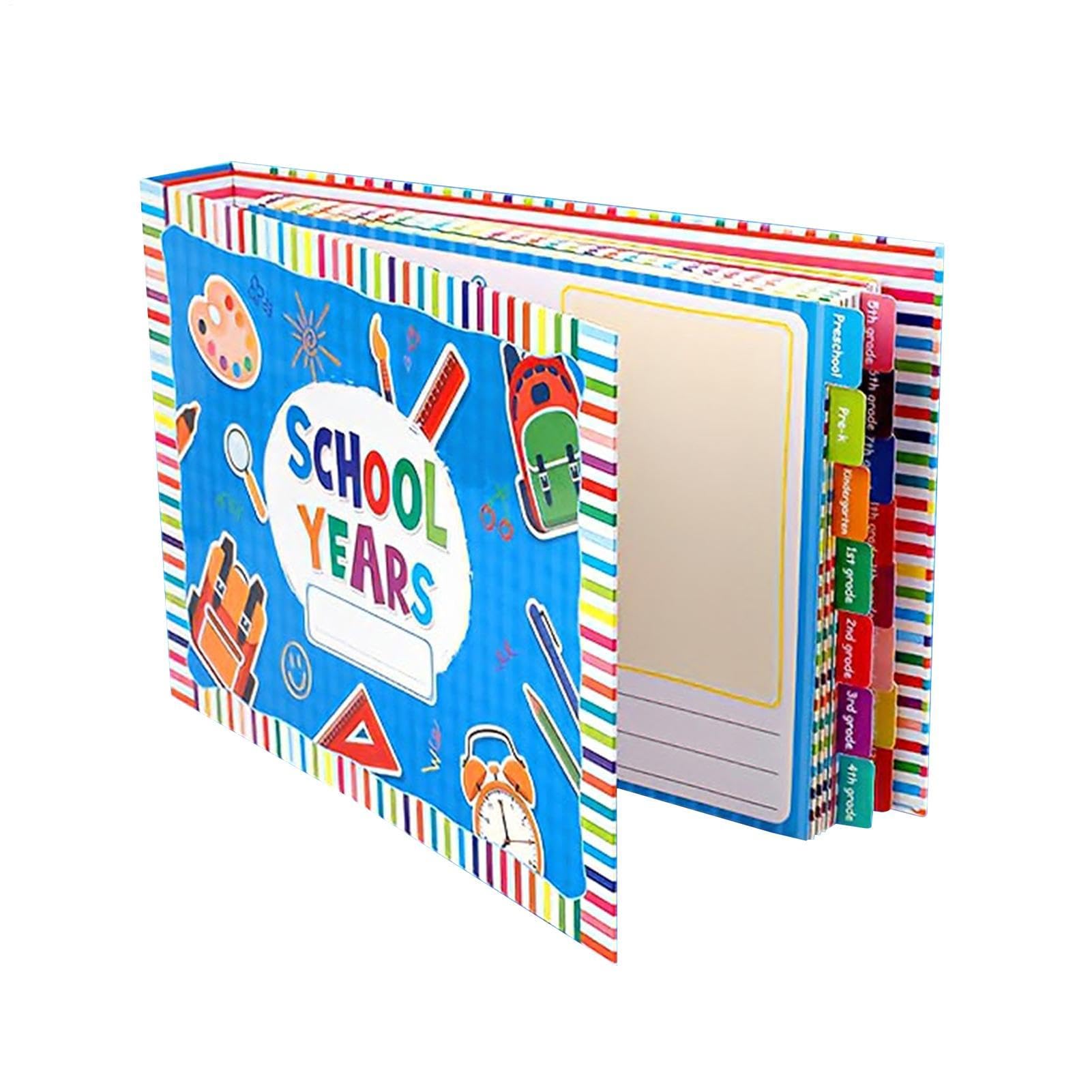 Schul-Memory-Buch – Schüler-Erinnerungs-Tagebuch, akademisches Erfolgs-Scrapbook, inklusive 13 großen Umschlägen für Dokumente und Fotos, erweiterbarer Noten-Tracker, pädagogisches Schreibwarenzubehör