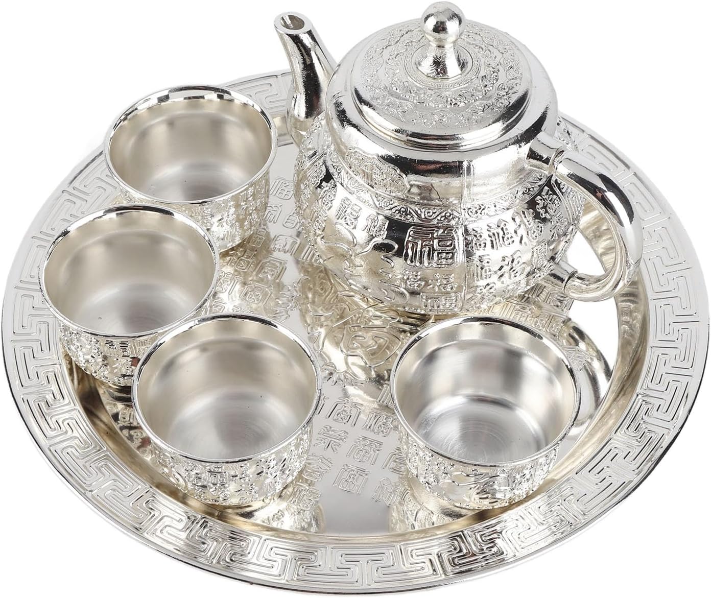 Vintage Coffee Pot Set, Vintage Tea Sets with Teapot 4 Cups and Serving Tray Metal Cups for Home Tea Table Decor,Wedding Ornaments