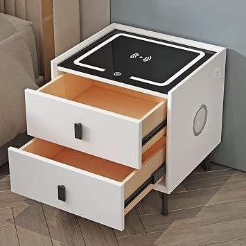 Modern bedside table, smart bedside table, simple side table, with wireless charging, bluetooth speaker, led light, fingerprint lock, usb socket, suitable for bedroom, living room, hotel ( Color : Ora