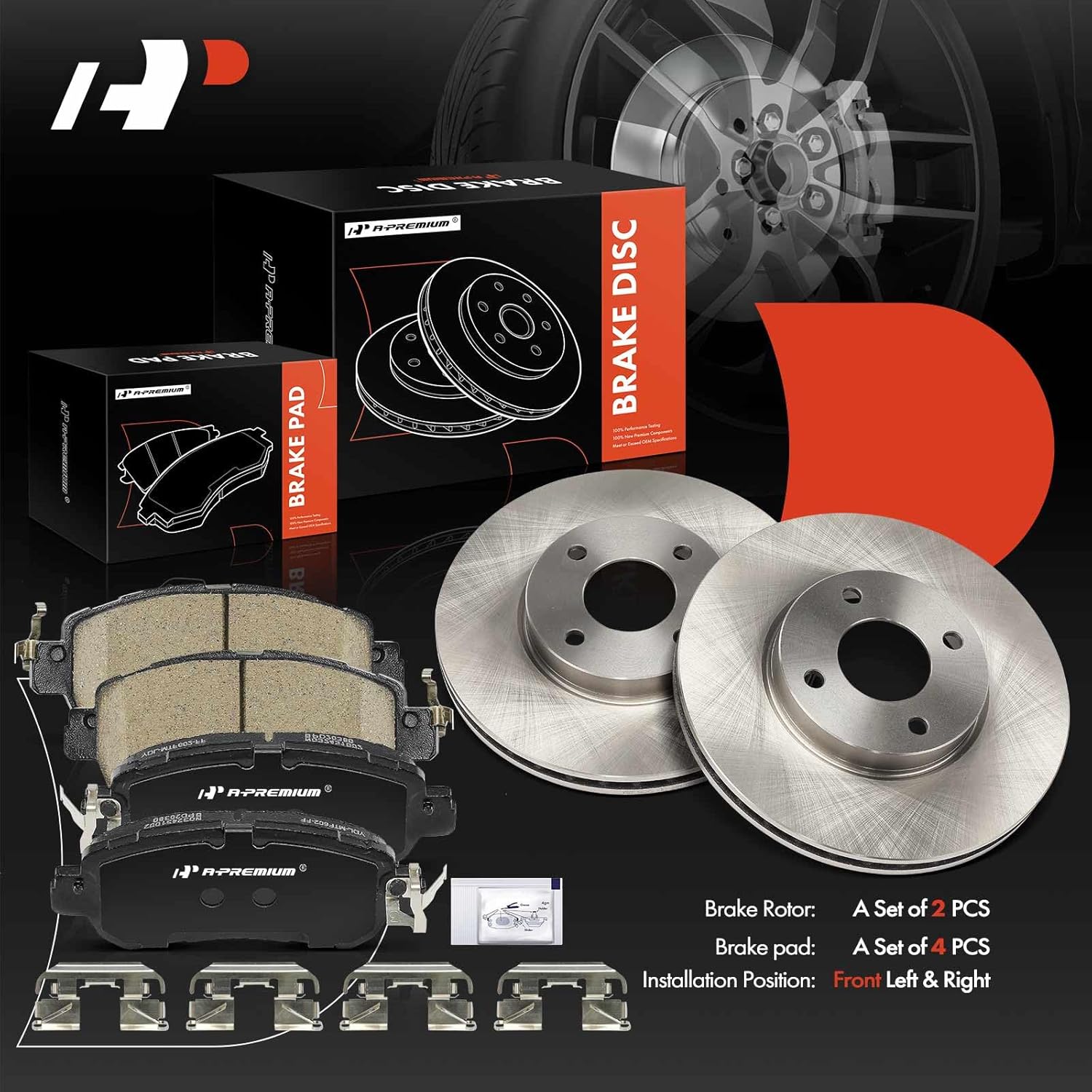 A-Premium 10.16 inch (258mm) Front Vented Disc Brake Rotors + Ceramic Pads Kit Compatible with Select Nissan Models - Versa 2020-2022, Kicks 2018-2022, 6-PC Set