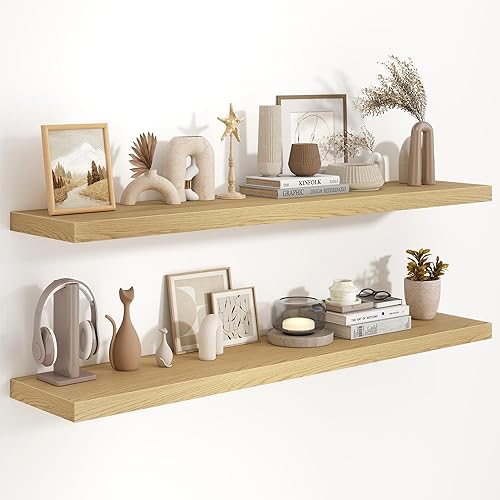 Miniatura 56 de Fun Memories Estantes flotantes de 36 x 8 pulgadas para pared, juego de 2 estantes de baño de granja, estantes de pared de madera de 36 pulgadas de