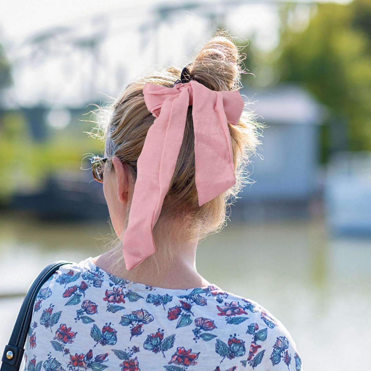 Lurrose 4Pcs Satin Hair Scrunchies Bow Hair Band Bowknot Ponytail Holders Ribbon Hair Accessories for Women Girls - Image 5