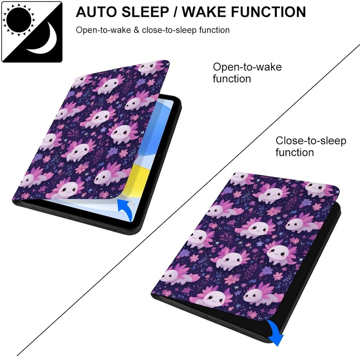 Compatible with iPad A16 Case 11 Inch 2025, Slim Cute Axolotl Floral Print Tablet Cover Compatible with iPad 10th Generation Case 10.9 Inch 2022 with Stand Auto Wake/Sleep