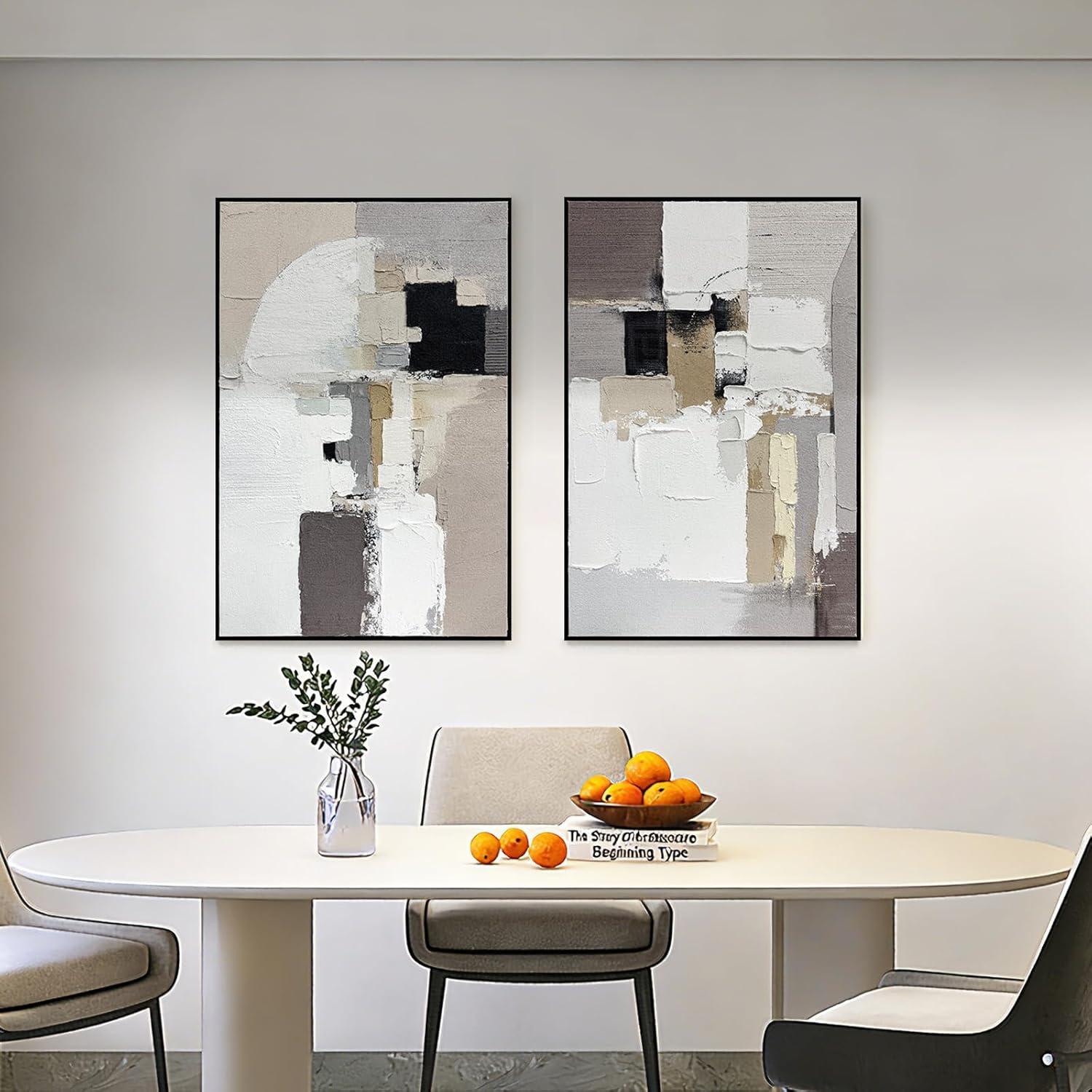 SAFERRYHOME Neutral Abstract Hand Painted Wall Art, 3D Textured Minimalist Framed Canvas Wall Decor, Large Modern Geometric Painting Artwork for Home Office Living Room, 24"x36"x2