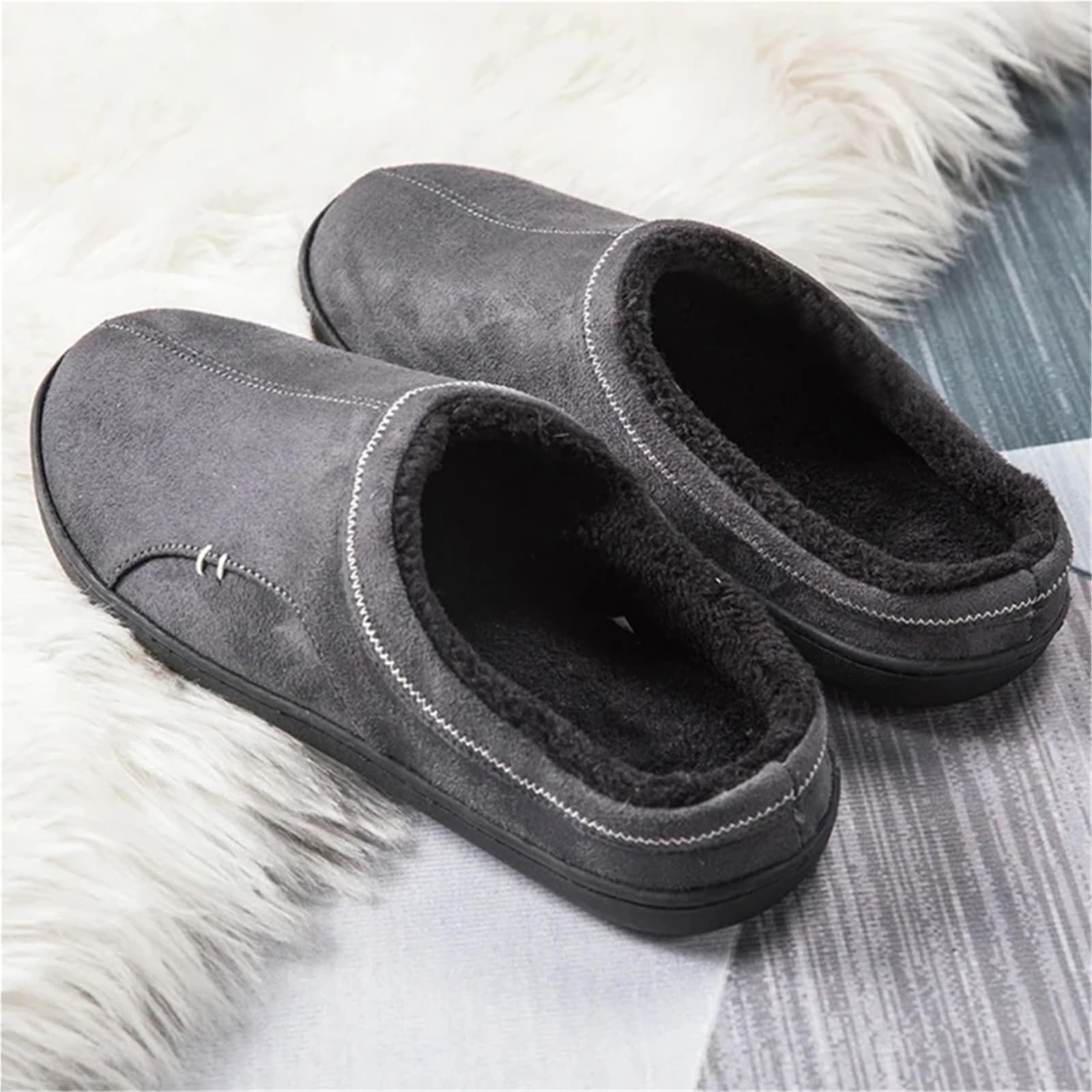 Pantofole da uomo Pantofole Da Casa Grandi Dimensioni 49 For Uomo Inverno Scamosciato Corto Peluche Uomo Pantofole Antiscivolo Camera Da Letto Coppia Morbide Scarpe Da Interno Uomo(Grey MS597,4748)