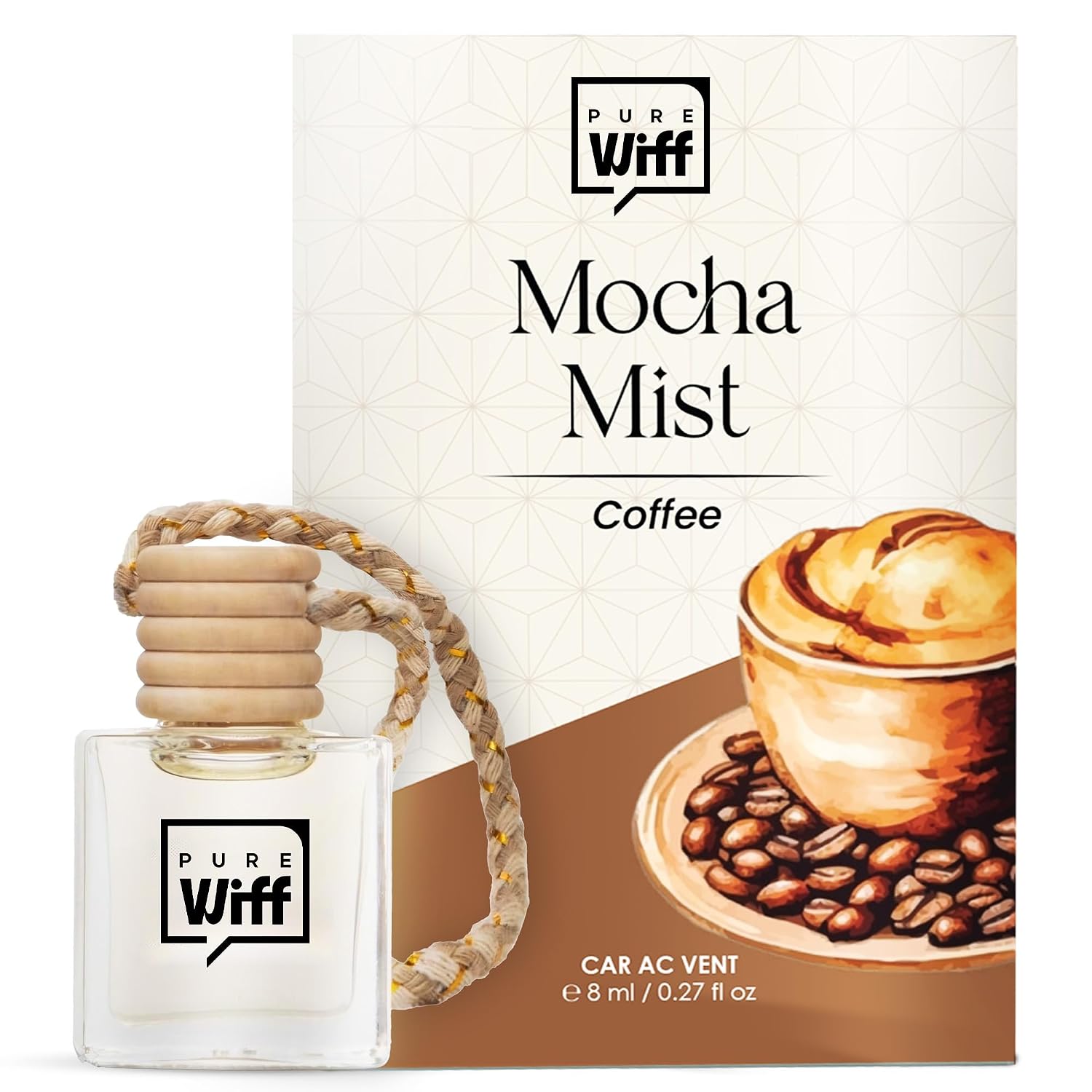Pure Wiff Mocha Mist Car Perfume Diffuser – 10ML Long Lasting Hanging Car Air Freshener | Premium Car Fragrance Oils in Gl...