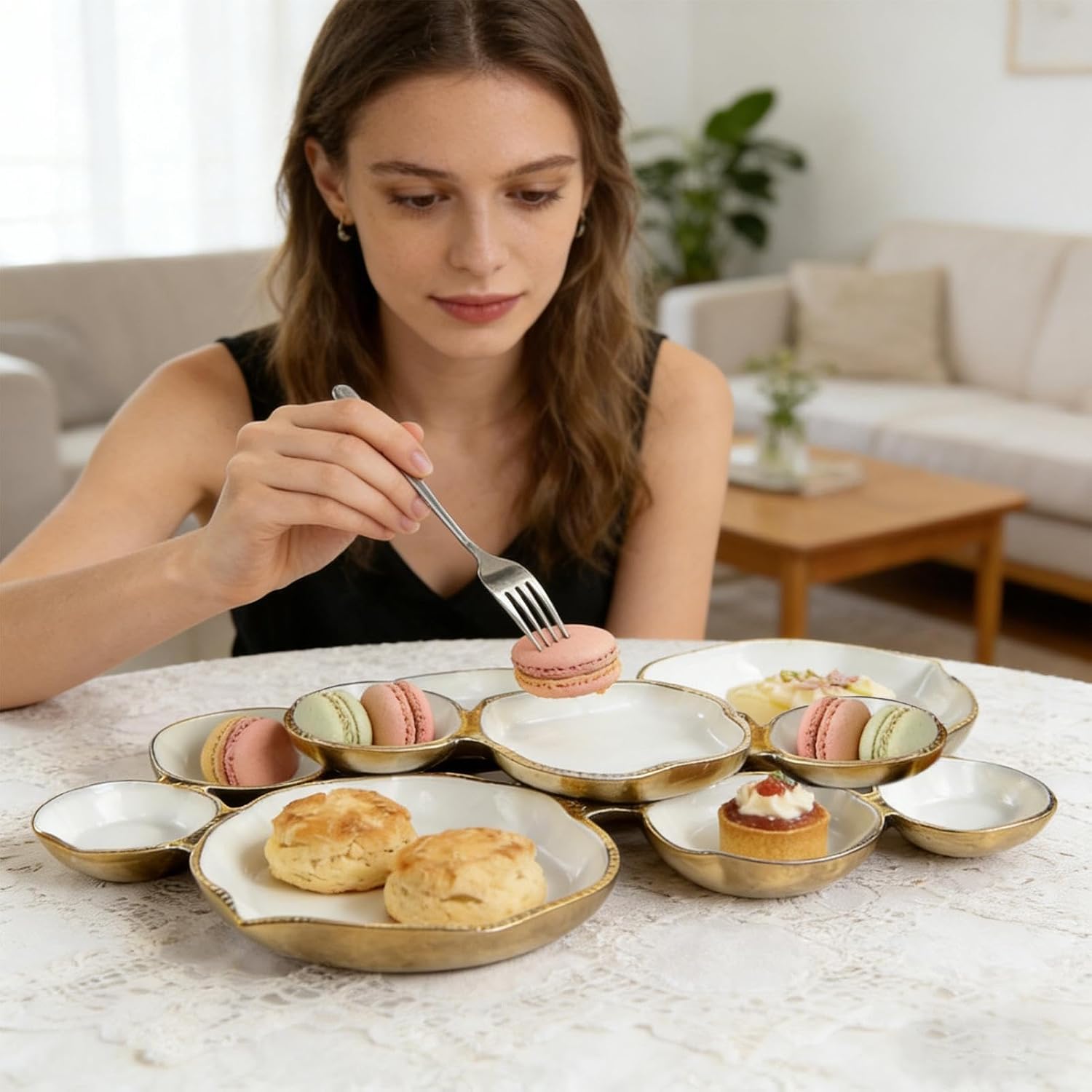 Cluster Serving Bowls Connected, Modern Decorative Tiered Table Decor, Bowls for Entertaining, for Fruit Vegetable Salad Pasta Charcuterie Dessert Holiday Wedding Buffet Hosting