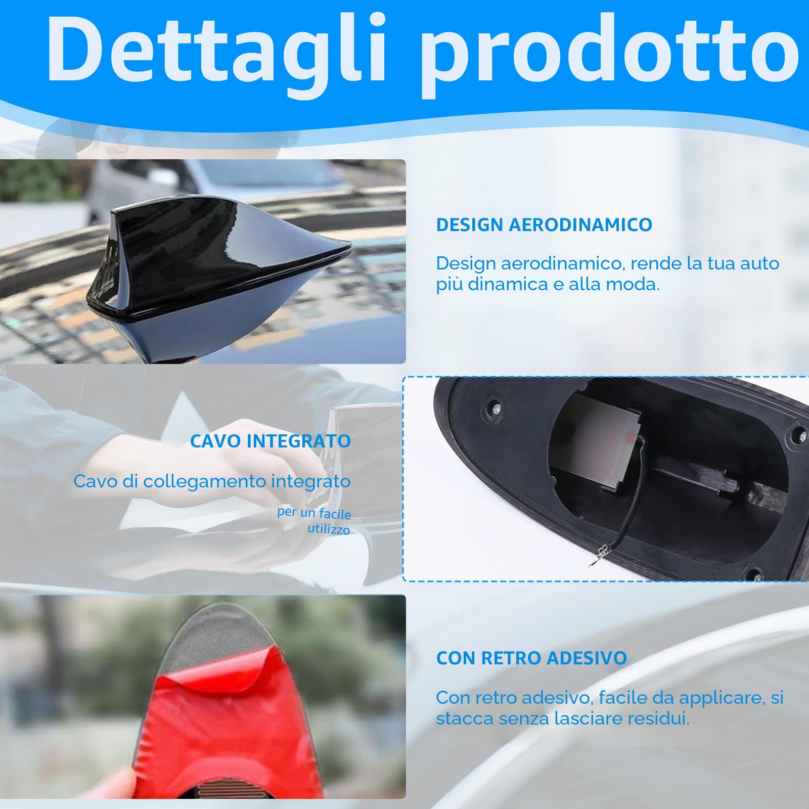QWORK® Antenna A Pinna Di Squalo Universale Per Auto – Ricezione AM/FM Potenziata, Base Adesiva Per Montaggio Facile, Ideale Per Auto, SUV, Camper E Furgoni