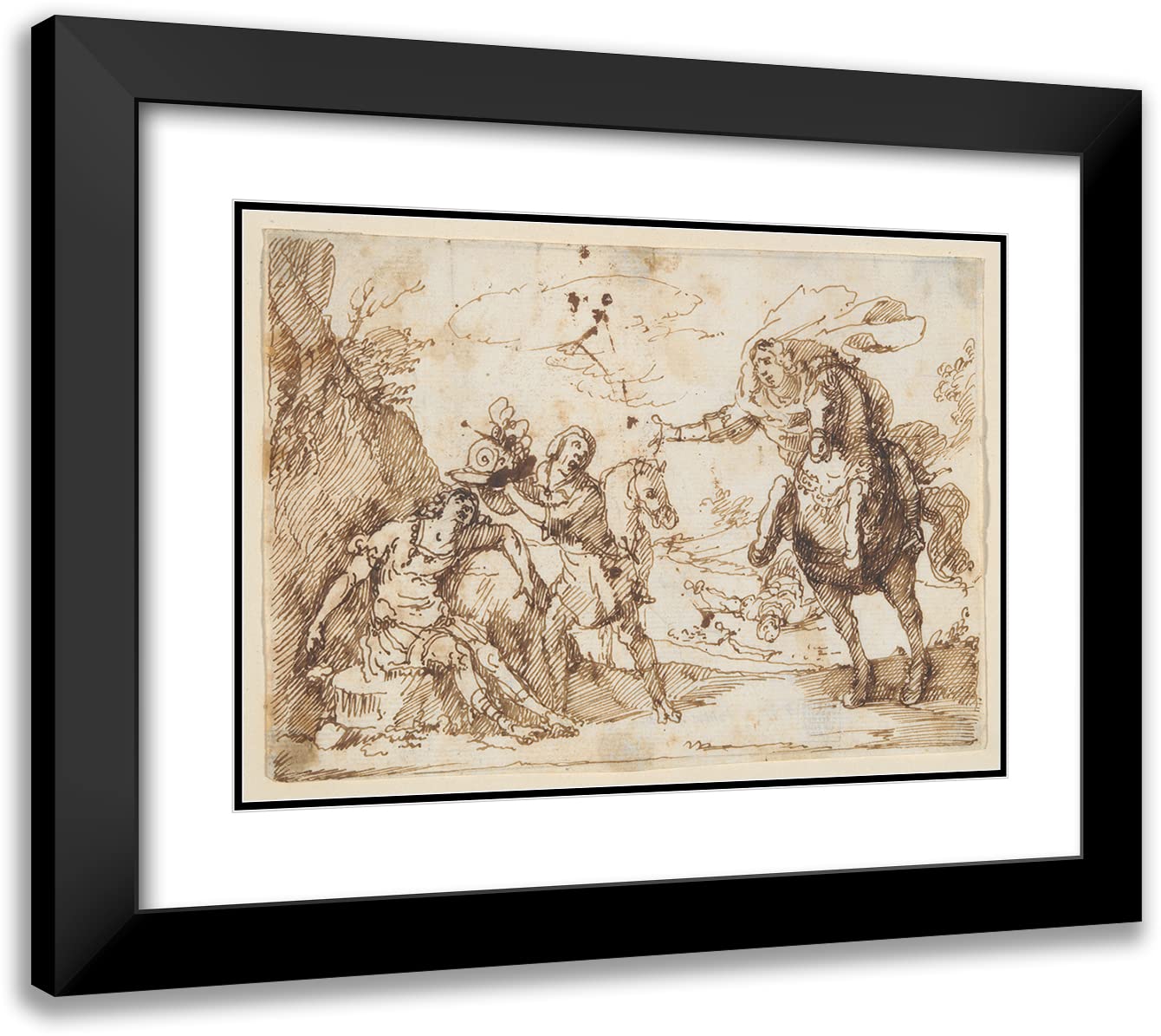 ArtDirectFrancesco Allegrini 18x14 Black Modern Frame and Double Matted Museum Art Print Titled - Scene from Tasso's Gerusalemme Liberata (Early to Mid-17th Century)