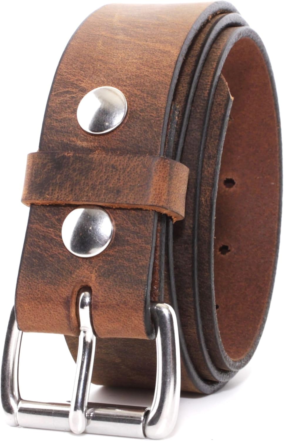 Handmade Amish Buffalo Leather Men's Belt - Veg Oil Tan, 1.25" Wide, 3.6mm Thick, Quick-Change Buckle, Made in USA