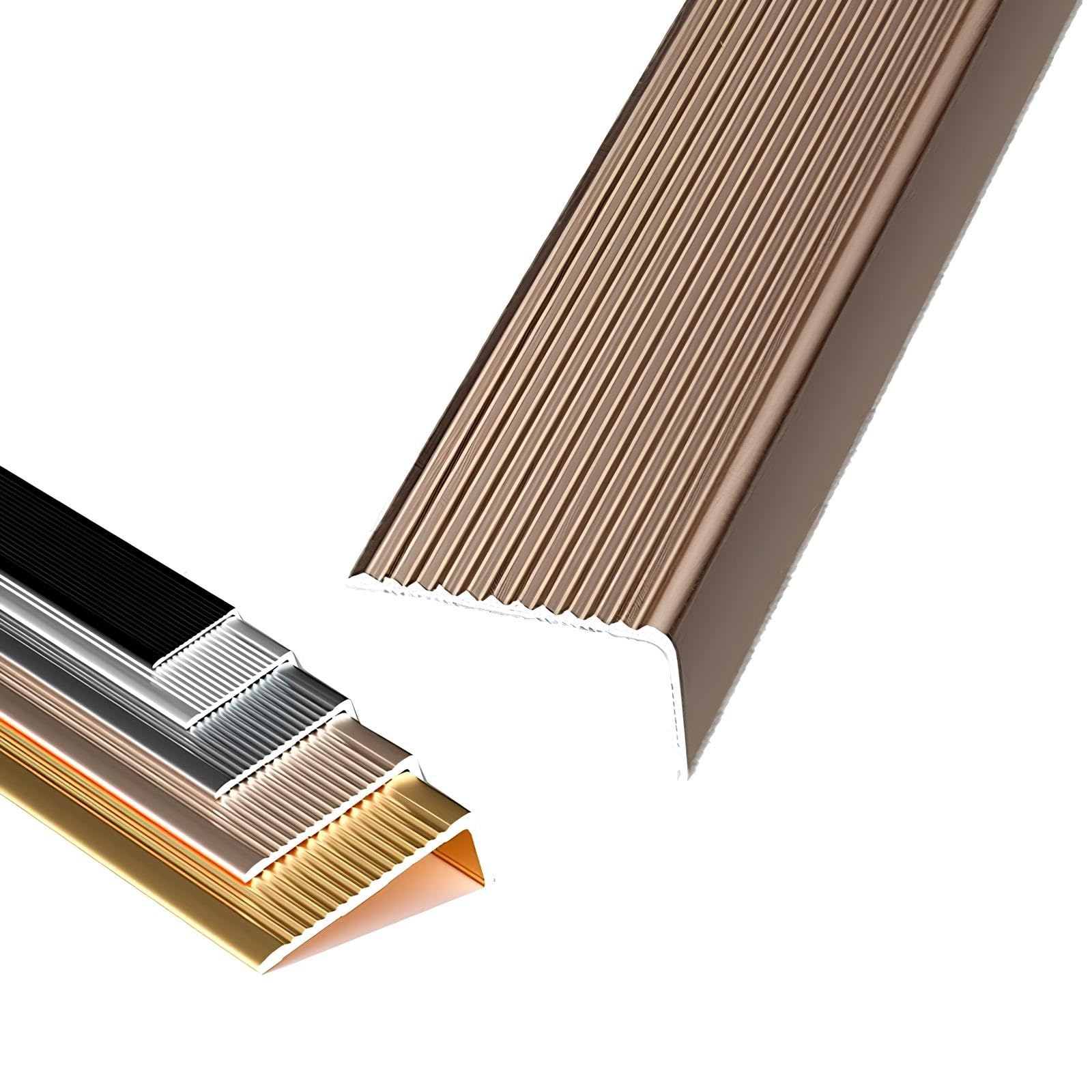 100cm Metal Self-Adhesive Stair Nosing,L-shaped Anti Slip Steps Protector For Outdoor & Indoor, Aluminum Stair Nose Molding Edge Trim(Rose gold,2x4x100cm)