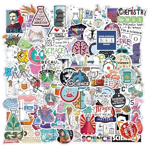 Confezione da 100 adesivi in vinile per esperimenti di fisica e biologia, per laptop, bottiglie d'acqua, skateboard e altro ancora, regalo per bambini, adolescenti e adulti