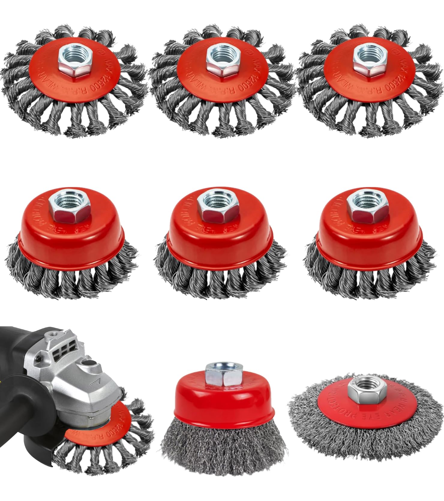 8pcs Angle Grinder Wire Brushes, M14 Angle Grinder Wire Brush Diameter 80mm and 120mm, for Cleaning Drills, Rusting, Polishing, Sanding