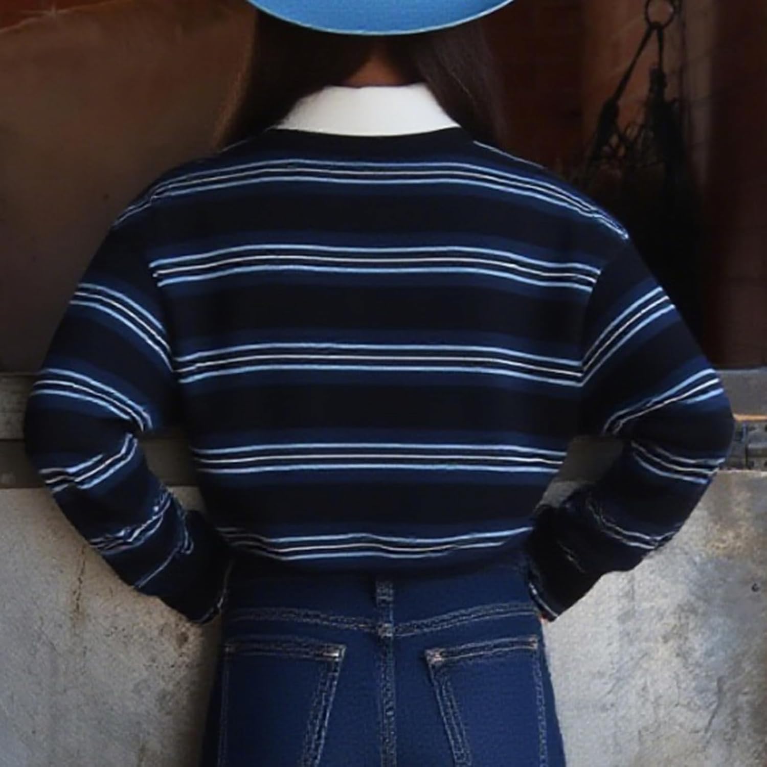 Women Striped Polo Shirts Long Sleeve Collared V Neck Rugby Shirt Oversized Color Block Pullover Sweatshirt Top - Image 5