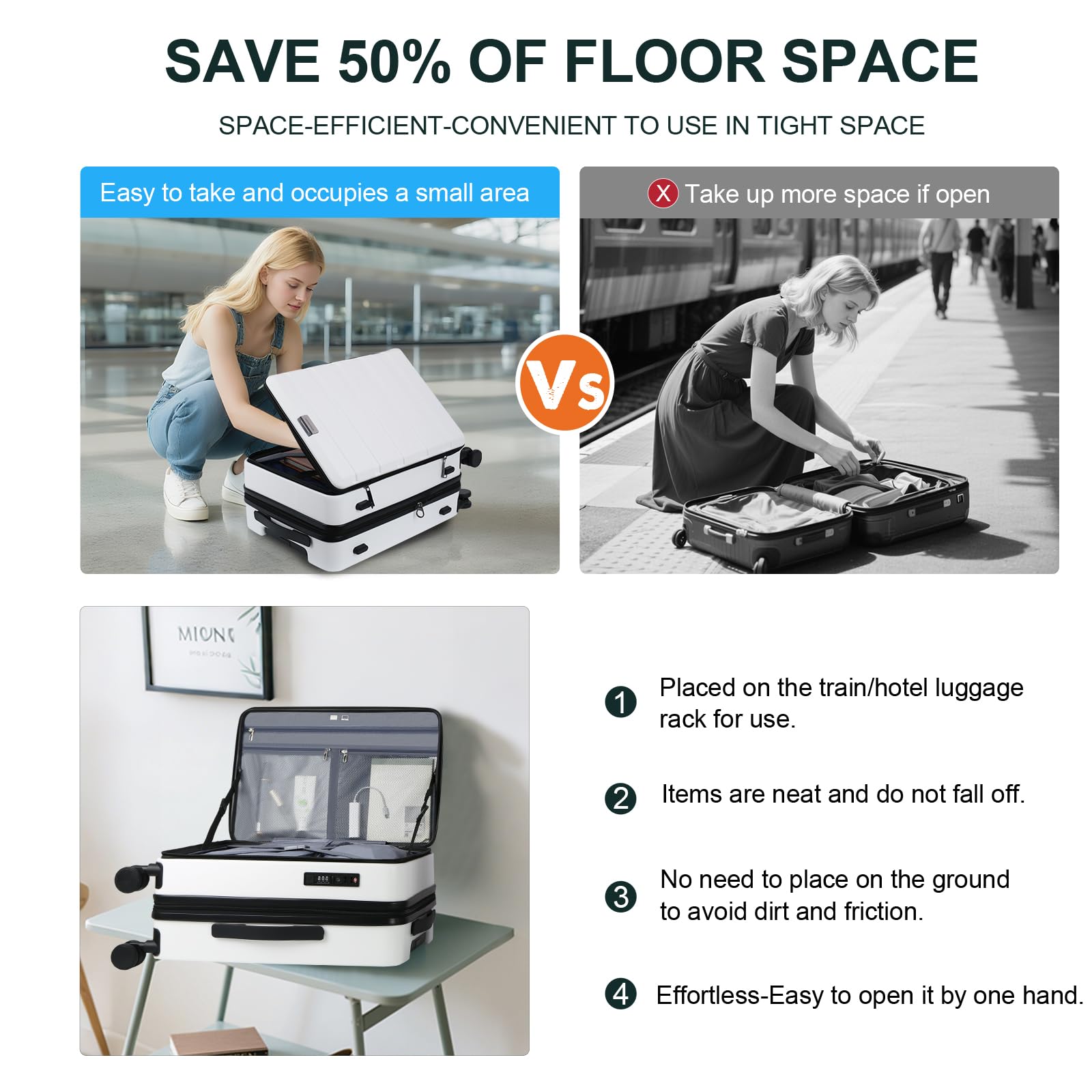 KROSER Carry On Luggage with Spinner Wheels & Built-in TSA Lock, Expandable Top Loading Hard Shell Suitcase Large Capacity Durable Rolling Luggage with USB Port, Carry-On 20-Inch, White