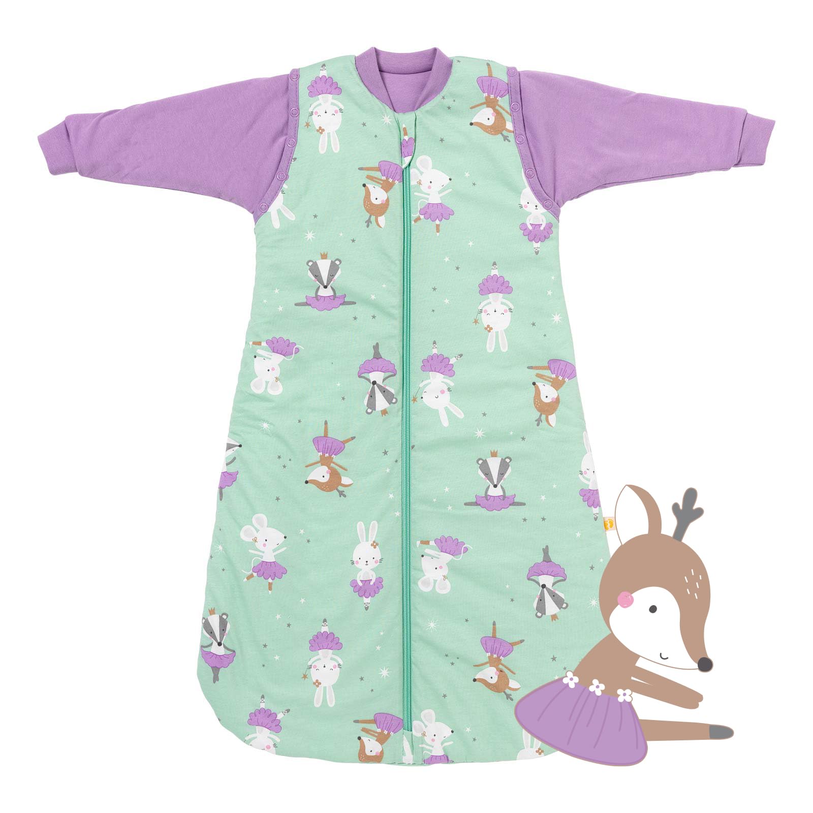 schlummersack Baby Schlafsack Neugeboren ganzjährig 56 cm Ballerina | Babyschlafsack mit Ärmel abnehmbar | Ganzjahres Schlafsack Baby 2.5 Tog | Newborn Schlafsack Baby ganzjährig Reißverschluss