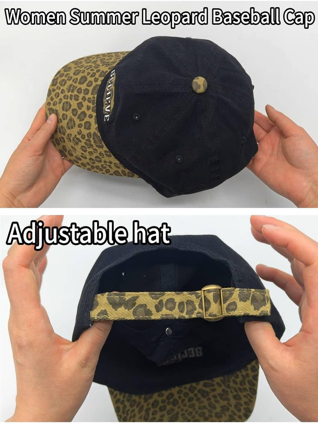 Women Washed Cotton Leopard Baseball Cap Hat Adjustable Sun Uv SPF UPF 50+ Dad Peaked Fashion Outdoor Spring Summer