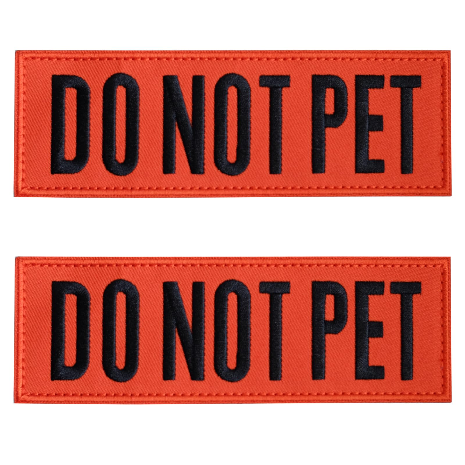 FITZNORA Embroidered Do Not Pet Patches, 2 Pack Clear Sign with Hook and Loop Pieces, Easy to Read Tabs for Dog Vest Harness Collar, 6 x 2 inches