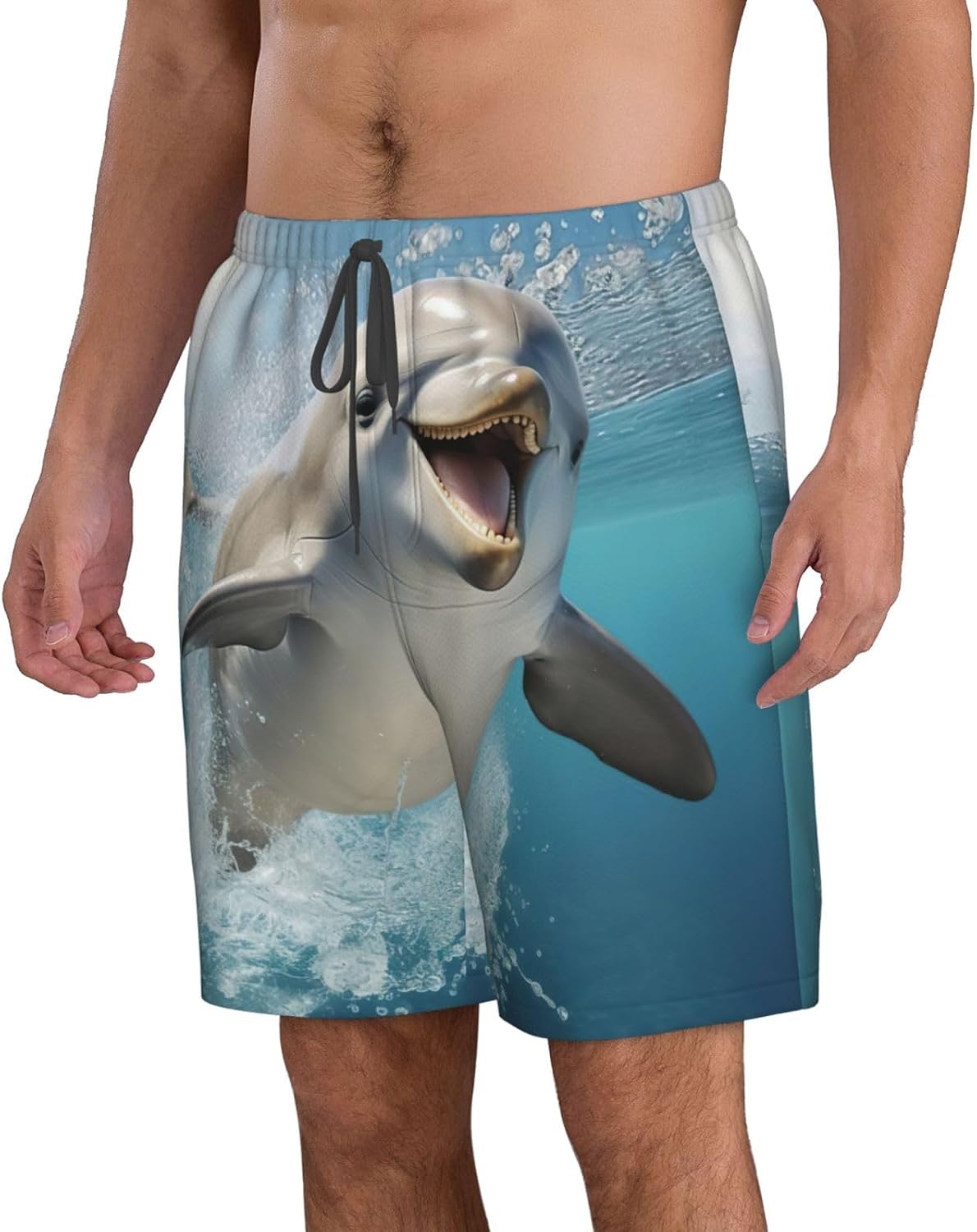 Funny Animal Dolphin Print Men's Quick-Drying Shorts Casual Beach Pants Stretch Waist Shorts and Pockets