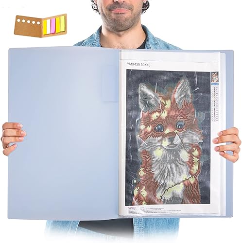 Miniatura 8 de Qunrwe Contenedores de almacenamiento para libros de pintura de diamantes A3, carpeta de portafolio para obras de arte, 60 páginas, protector de