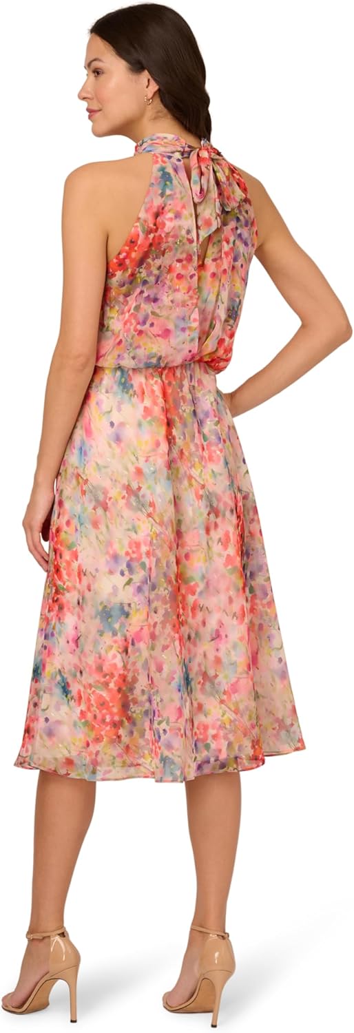 Adrianna Papell Womens Halter Tie Blouson Midi Dress - Image 2