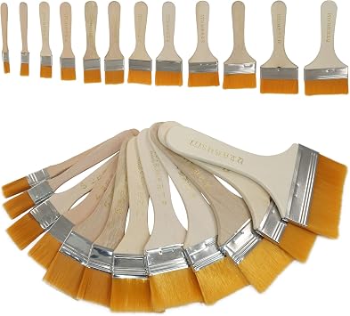 Zorfeter 12PCS Assorted Size Art Paint Brush Set, Versatile Flat Hake Brushes Nylon Bristles, Wide Flat Paint Brushes for Watercolor, Varnish, Ceramic, Pottery Painting/ArtistsYellow,1-12#