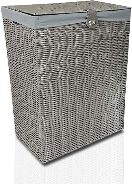 Clarisworld Resin Laundry Clothes Basket with Lid, Lock and Removable Lining, Storage Hamper Basket (Grey ) W45 x D32 x H59 cm