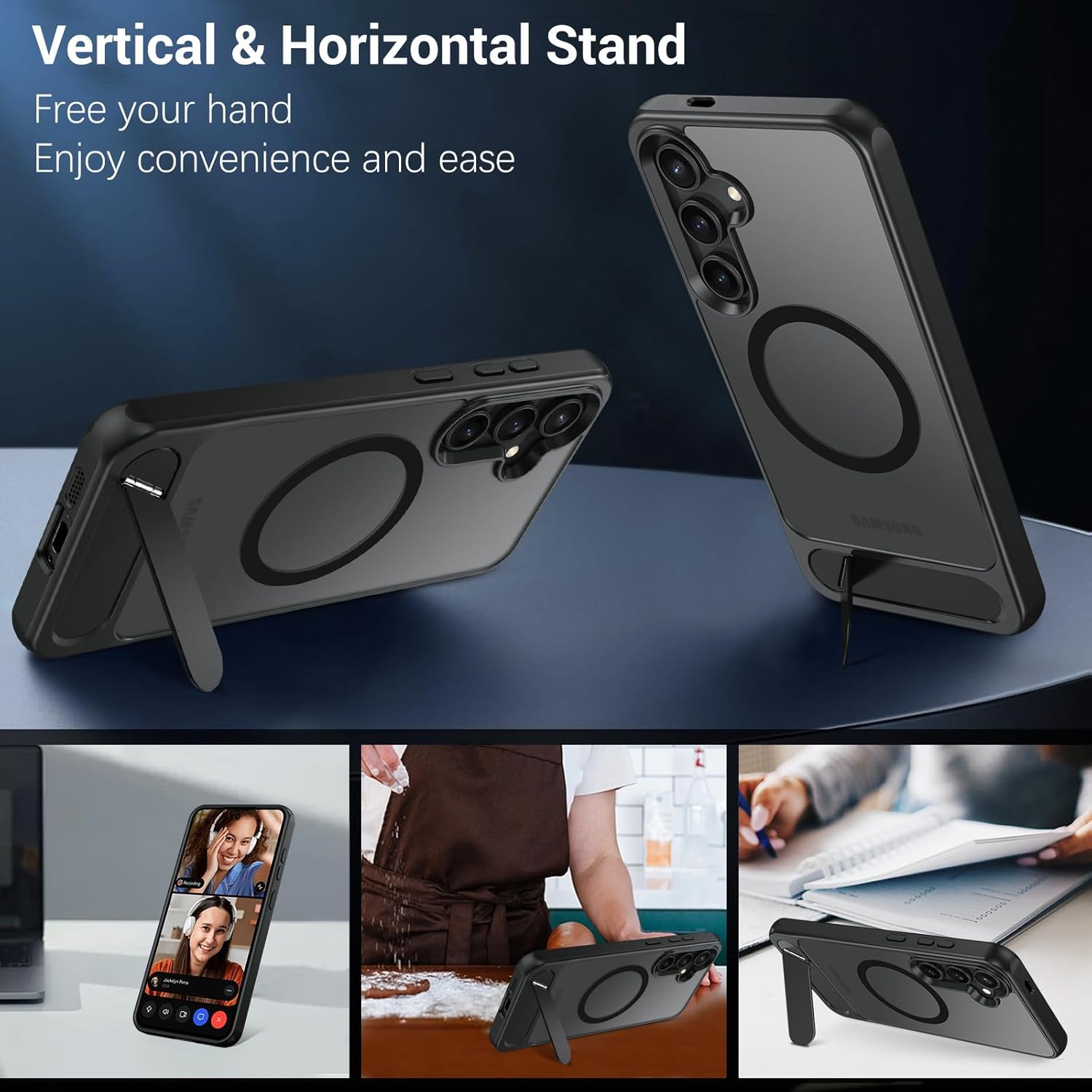 GaoBao Magnetic for Samsung Galaxy S25 Case with Stand, [Built-in Invisible Kickstand] [Military Grade Shockproof] Slim Translucent Matte Protective Phone Cover for Samsung S25 6.2", Black - Image 6