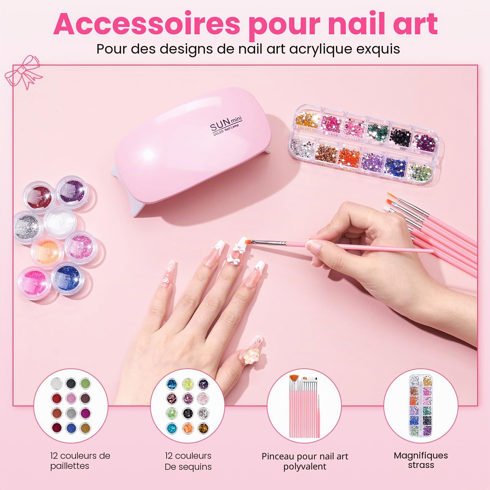 Yokilly Kit Ongle Acrylique Complet En Gel: Kit D'ongles en Acrylique pour Débutants avec UV Lampe Ponceuse Pour Ongles D'entraînement pour Les Doigts - Manucure Extensions D'Ongles En Gel Kit