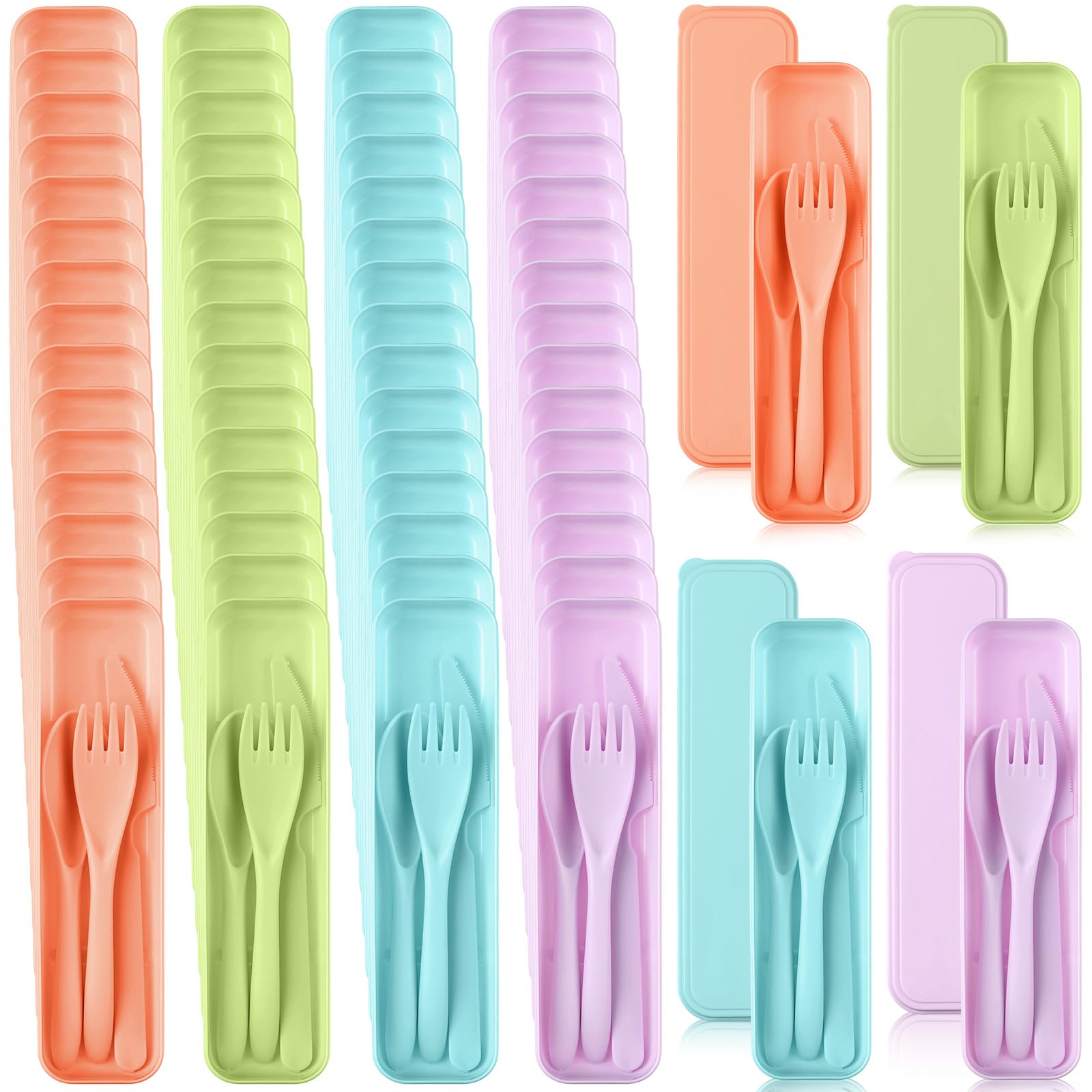 Jinei Reusable Travel Utensils Set Wheat Straw with Case,Macaron Color