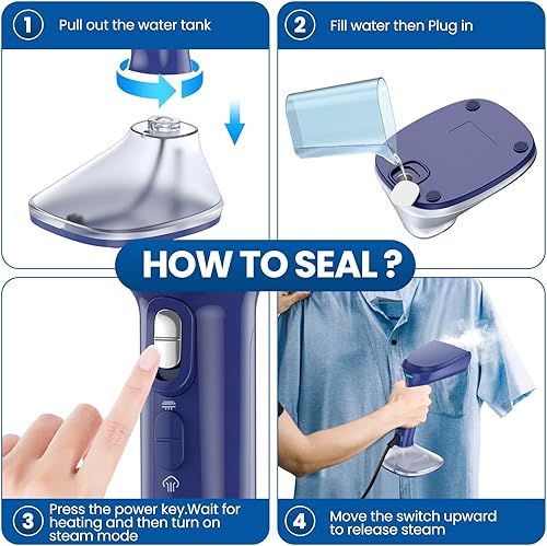 Miniatura 9 de Chrinomee Vaporizador para ropa, vaporizador de mano con modos de planchado húmedo y seco, calentamiento rápido de 20 segundos, tanque de agua