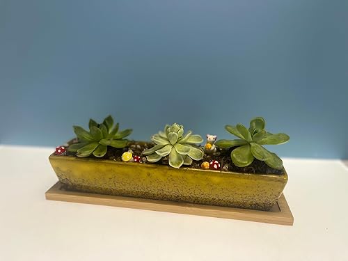 Miniatura 9 de Macetero para suculentas, macetas rectangulares de cerámica para suculentas, mini contenedores de flores con platillos de bambú para oficina,