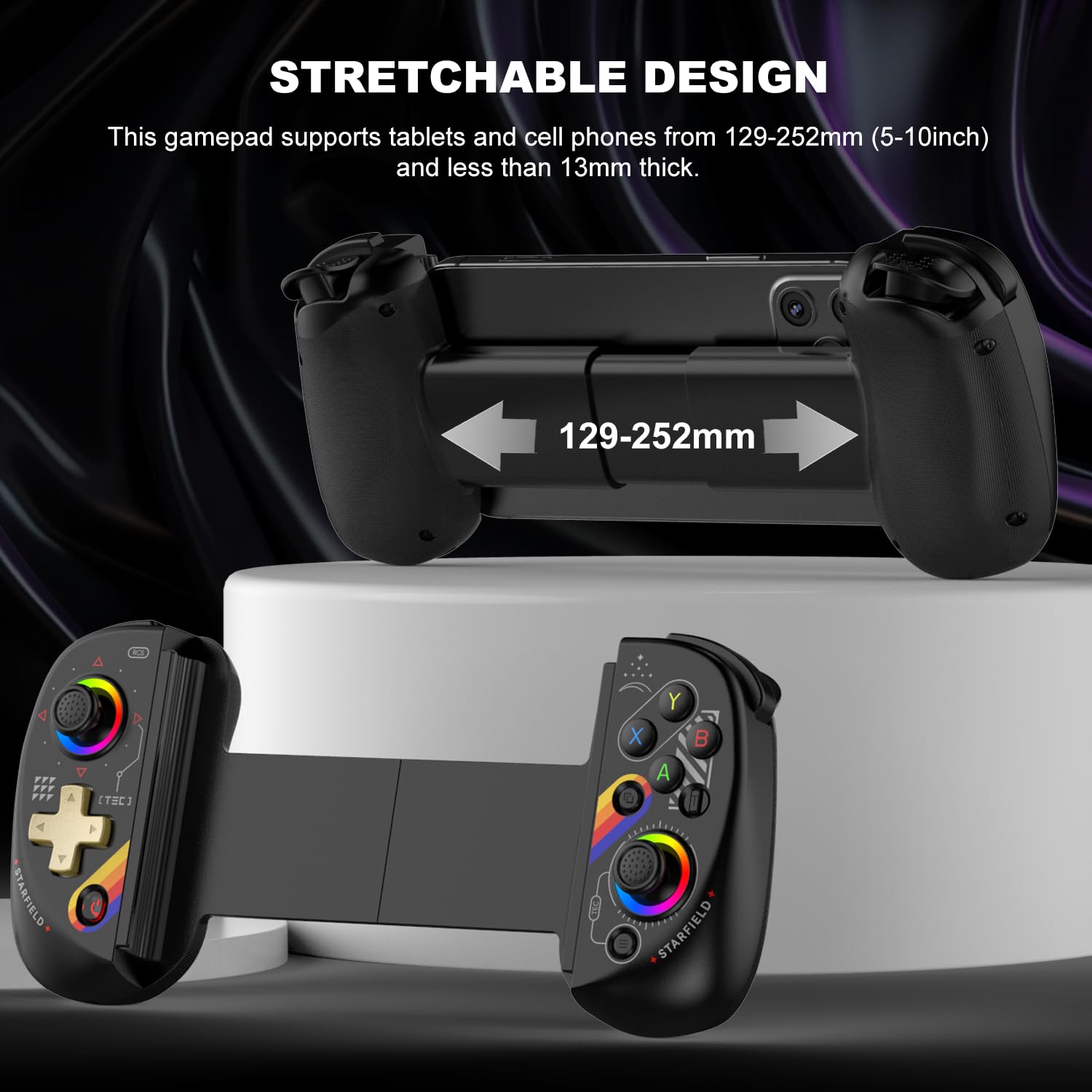 Megadream Controller da gioco mobile per iPad/tablet (fino a 10 pollici) RGB Light Bluetooth Gamepad per iPhone/Android/PC/Switch, joystick effetto Hall con trigger lineare, funzione turbo, nero