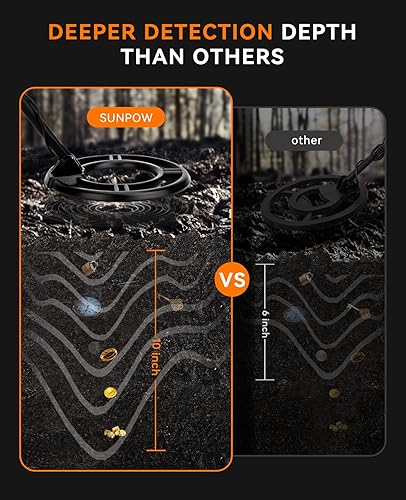 Miniatura 5 de SUNPOW Detector de metales para adultos y niños con puntero NewPin, bolsa de transporte, pala y baterías